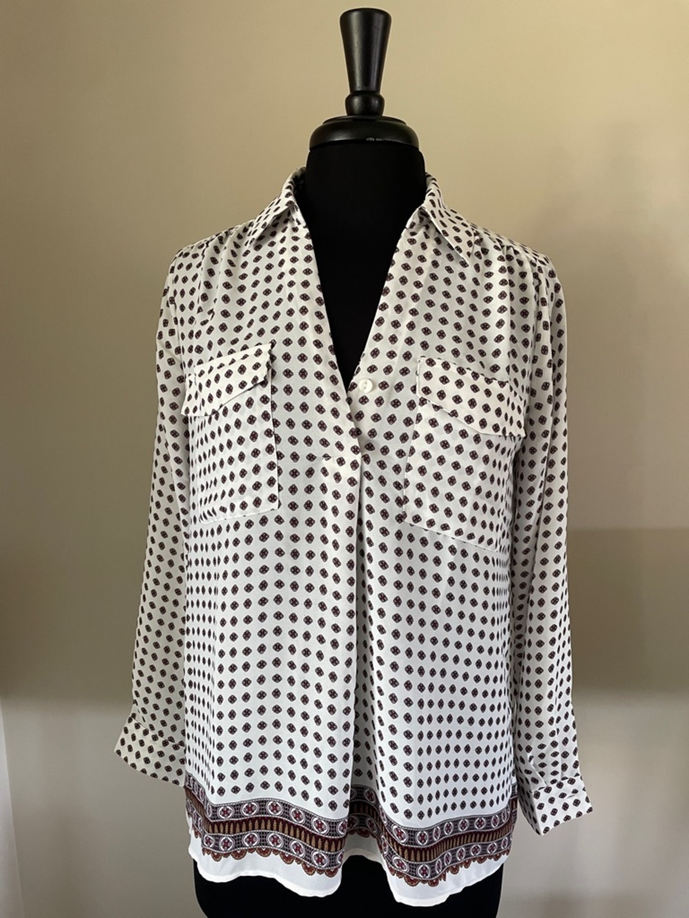 Ann Taylor Factory White and Black Polka Dot Button-Down Blouse